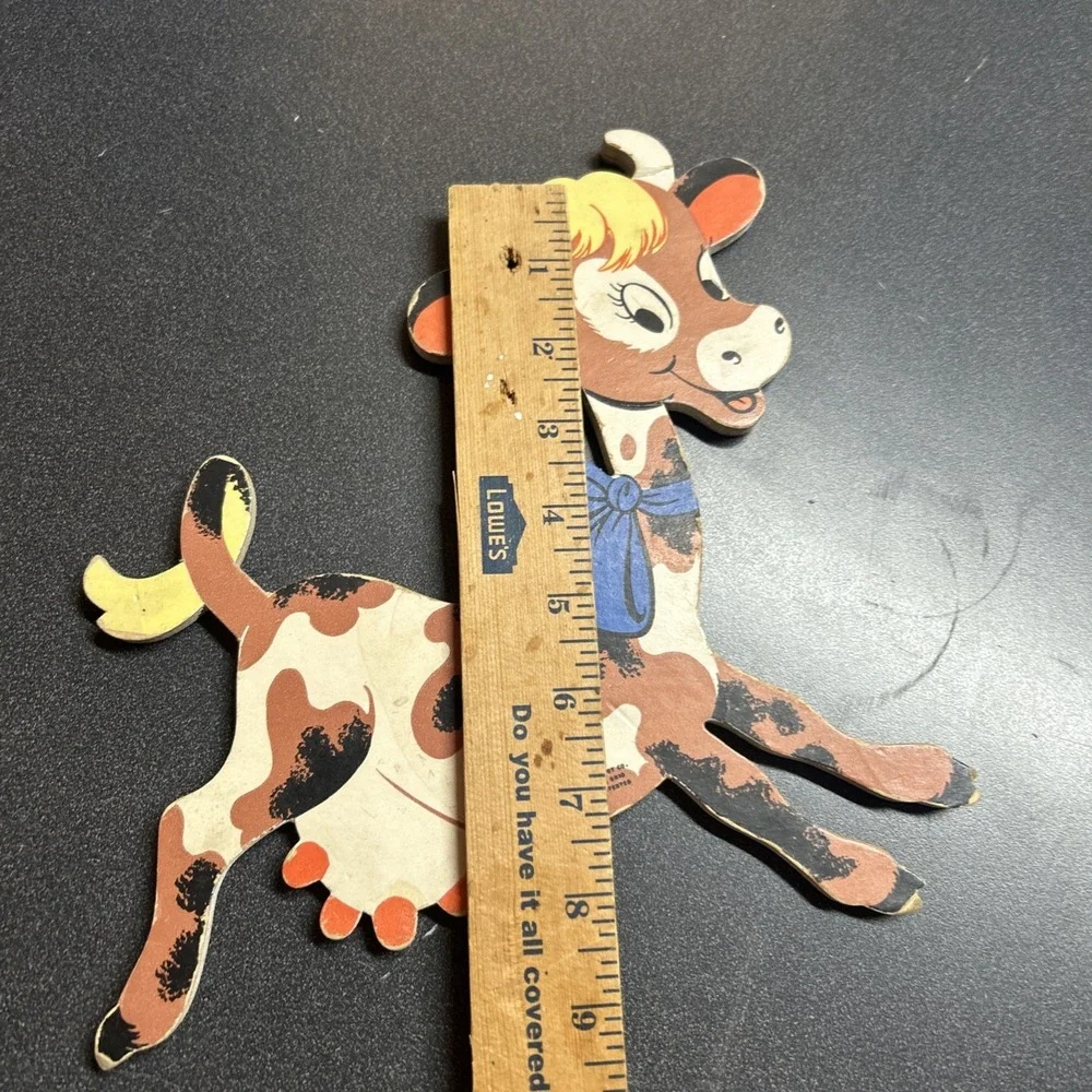 Cow Nursery Rhymes Wall Decor Vtg 50s Dolly Toy Co Plaque Hey Diddle Diddle